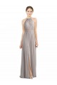 Cheap Backless Halter Chiffon Bridesmaid Dress with Front Slit and Tie Open Back Canada
