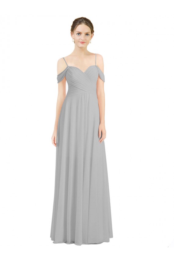 Cheap Off the Shoulder Long Chiffon Bridesmaid Dress with Ruched Bodice Canada