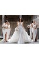Cheap Chiffon Long Champagne Evening Dress with Sexy High Slit and Front Ruffles Canada