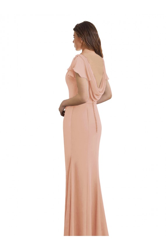 Cheap Cap Sleeves Long Chiffon Bridesmaid Dress / Prom Dress with Low V-Back Canada