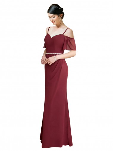 Cheap Draped Cold Shoulder Long Chiffon Bridesmaid Dress with Spaghetti Straps Canada