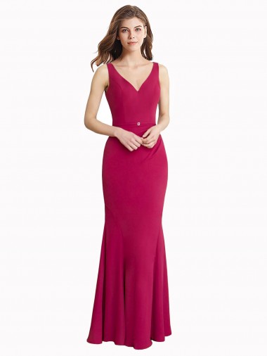 Cheap V-Neck Mermaid Chiffon Bridesmaid Dress / Prom Dress with V-Back and Belt Canada