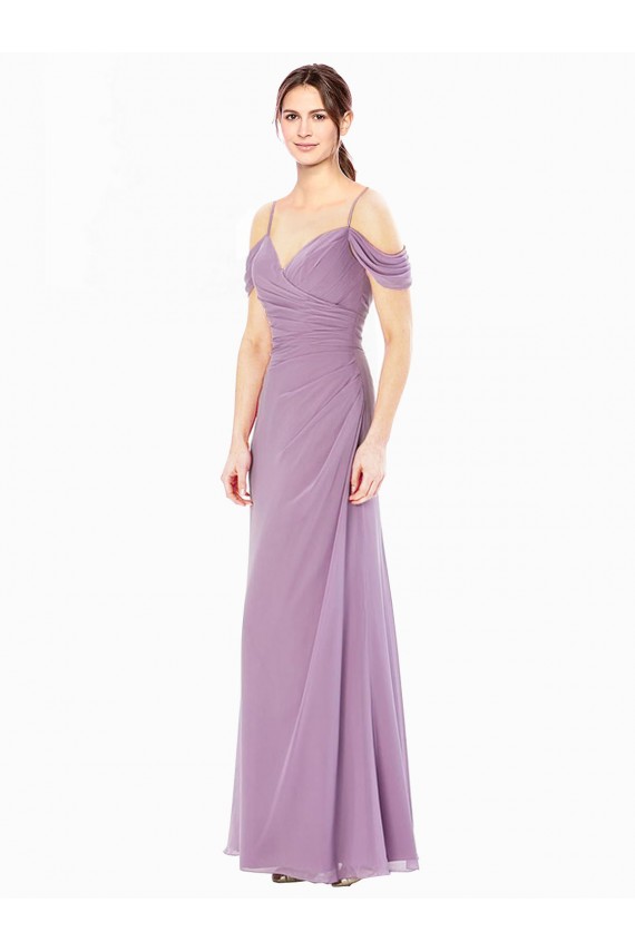 Cheap Draped Off the Shoulder Sweetheart Chiffon Bridesmaid Dress with Button Back Canada
