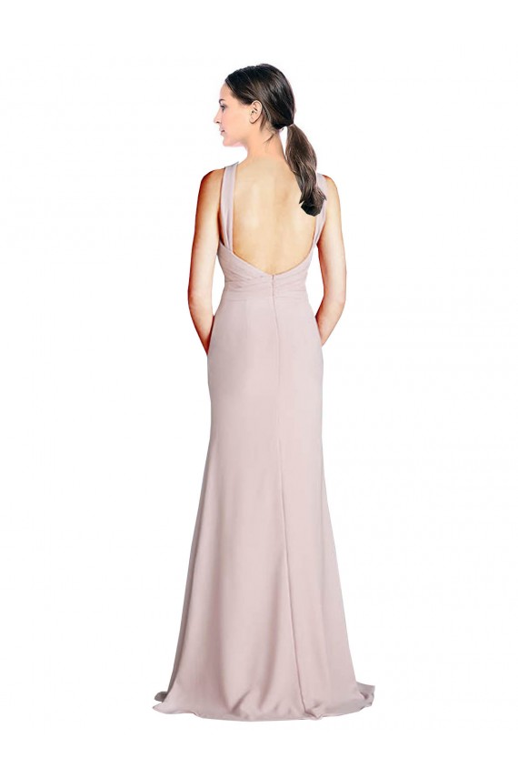 Cheap Long Slim Chiffon Bridesmaid Dress with Ruffled Waist and Keyhole Canada