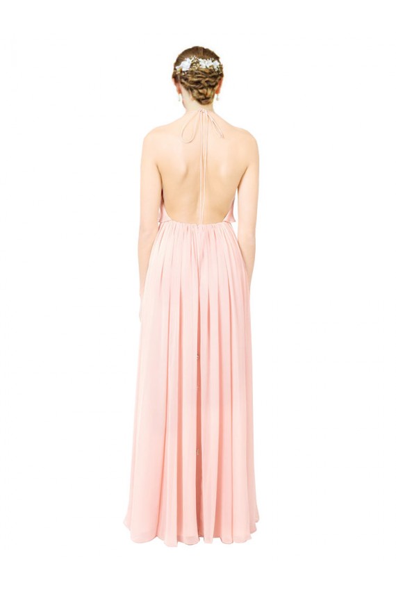 Cheap Halter Neck Chiffon Bridesmaid Dress with Double Ruffle Front Canada