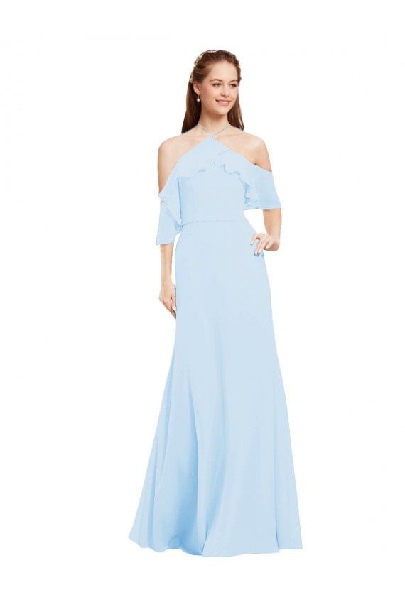 Cheap Chiffon Halter Neck Bridesmaids Dress with Flounced Neckline Canada