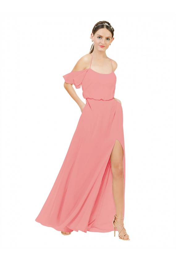 Cheap Draped Off the Shoulder Sleeves Chiffon Bridesmaid Dress Canada