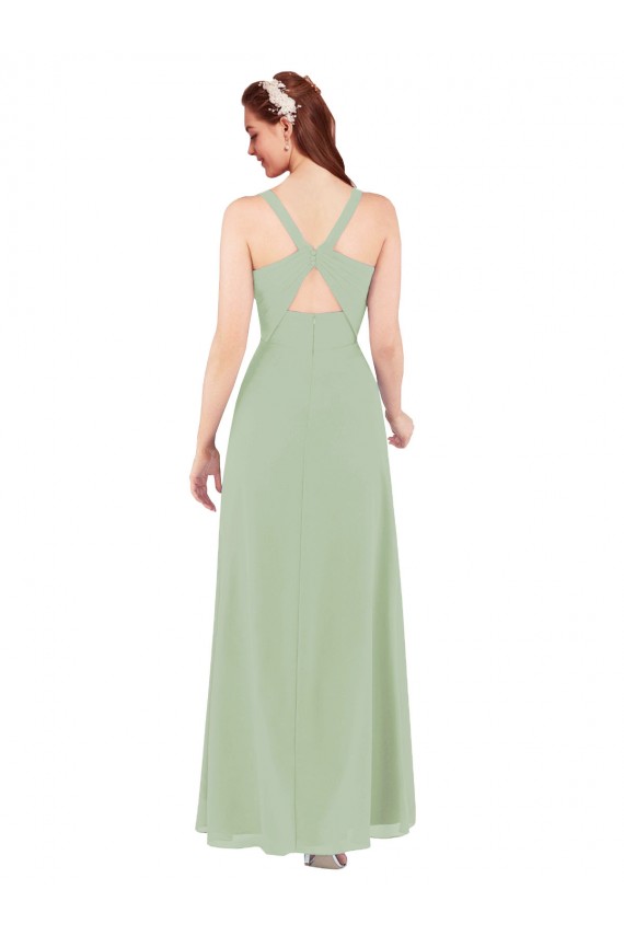 Cheap Feminine Chiffon Bridesmaid Dress with Ruching and V-Neckline Canada