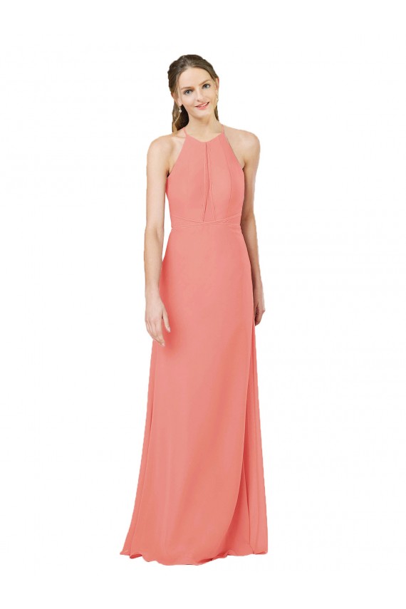 Cheap Modern Long Chiffon Bridesmaid Dress with Keyhole Back Canada