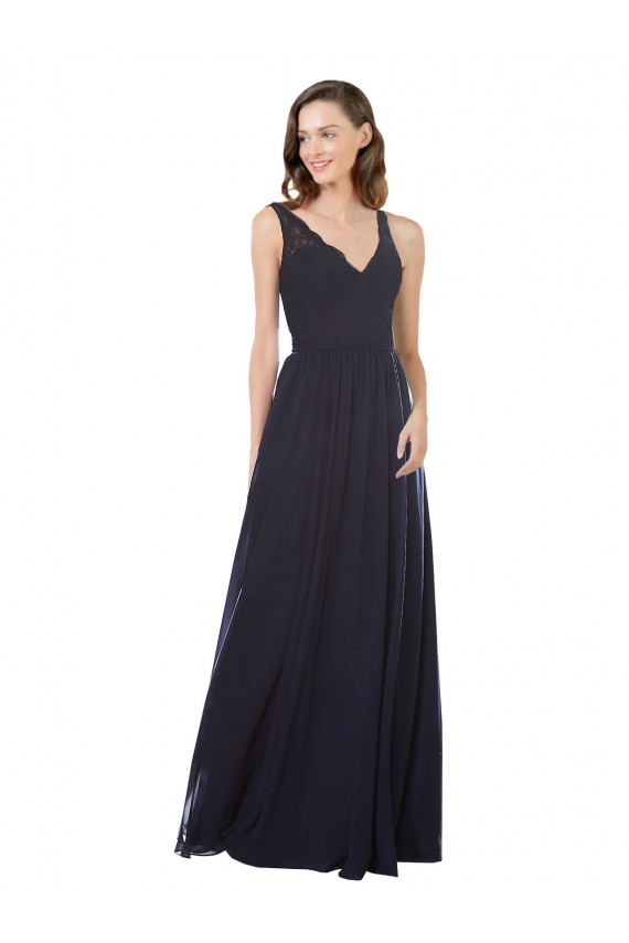 Cheap Elegant Chiffon Bridesmaid Dress with V-Neck Lace Bodice Canada
