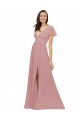 Cheap Flutter Sleeves Short Chiffon Bridesmaid Dress with Tie Belt Canada