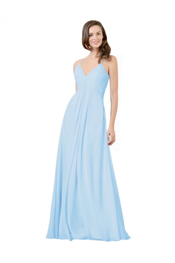 Cheap Long V-Neck Chiffon Bridesmaid Dress with Keyhole Back Canada