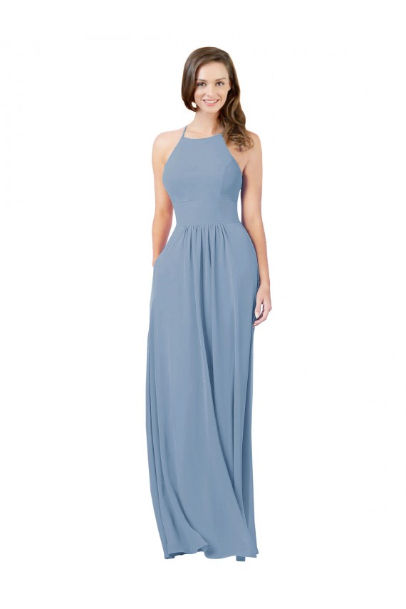 Cheap Chiffon Bridesmaid Dress with High Halter Neckline Canada