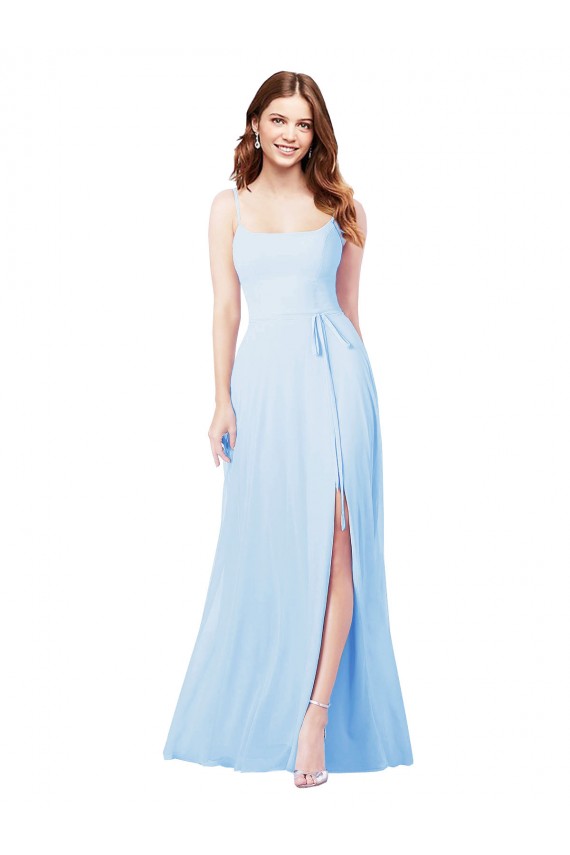 Cheap Chiffon Bridesmaid Dress with Tie Sash and Side Slit Canada