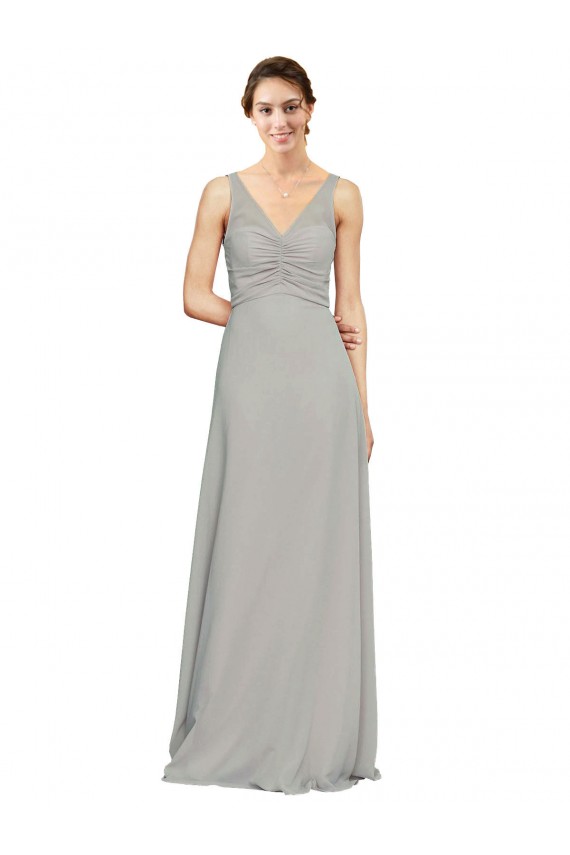 Cheap V-Neck Chiffon Bridesmaid Dress with Illusion Gathered Bodice Canada