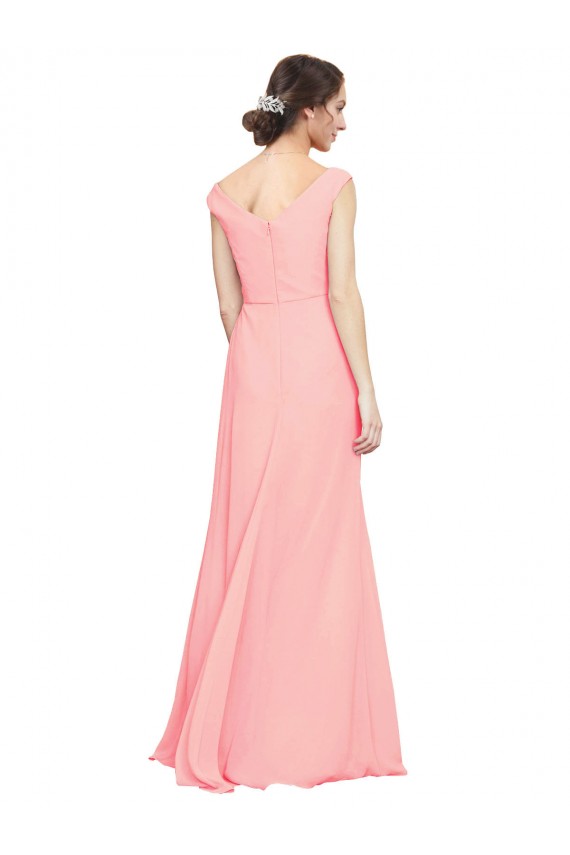 Cheap Luxe Chiffon Bridesmaid Dress with Shoulder Tip Gathered Bodice Canada