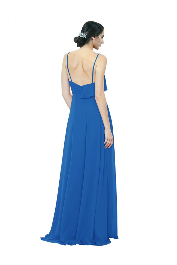 Cheap Spaghetti Strap Chiffon Bridesmaids Dress with Asymmetrical Ruffle and Front Slit Canada