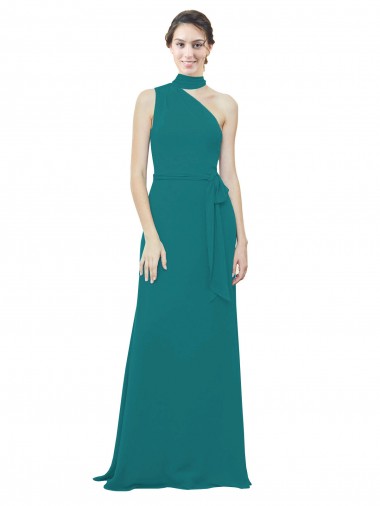 Cheap One Shoulder Chiffon Bridesmaids Dress with Scarf Tie Neckline Canada