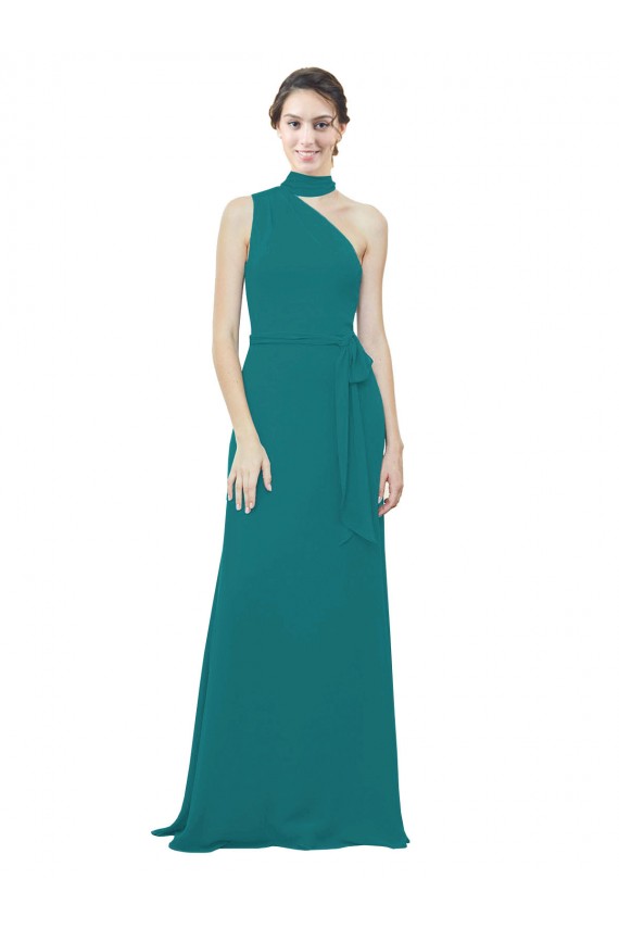 Cheap One Shoulder Chiffon Bridesmaids Dress with Scarf Tie Neckline Canada