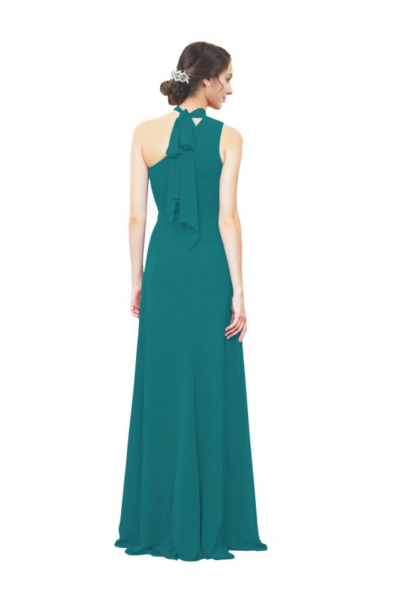 Cheap One Shoulder Chiffon Bridesmaids Dress with Scarf Tie Neckline Canada