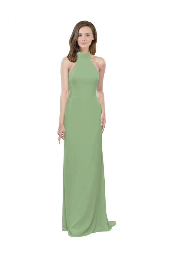 Cheap High Collar Halter Neck Chiffon Bridesmaid Dress with Long Back Tie Canada