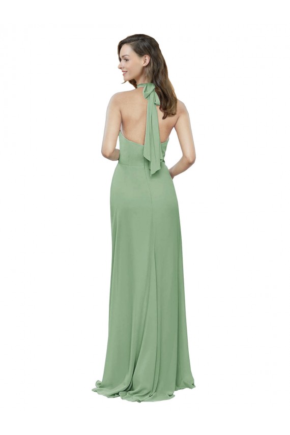 Cheap High Collar Halter Neck Chiffon Bridesmaid Dress with Long Back Tie Canada