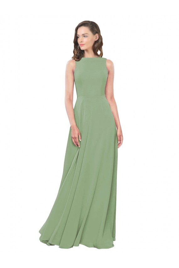 Cheap High Neck Chiffon Bridesmaids Dress with Low Cowl Back Canada