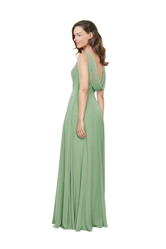 Cheap High Neck Chiffon Bridesmaids Dress with Low Cowl Back Canada