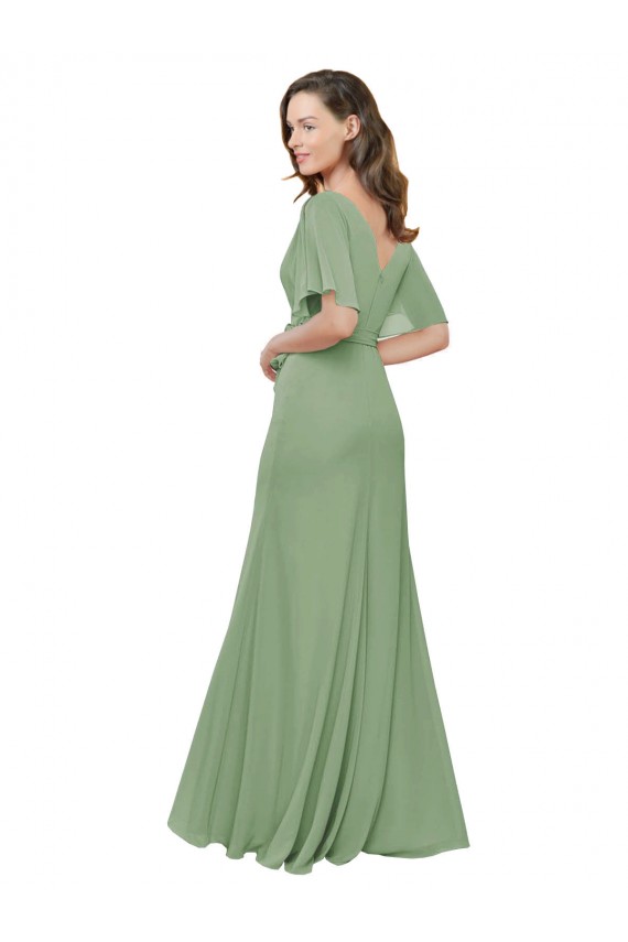Cheap Chiffon V-Neckline Wrap Bridesmaids Dress With Double Flutter Sleeve Canada