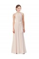 Cheap Tie Neck Long Chiffon A-Line Bridesmaid Dress with Sheer Back Canada