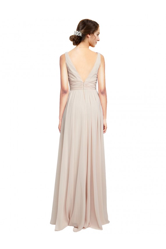 Cheap Long V-Neck Chiffon Bridesmaids Dress with Double Straps Canada