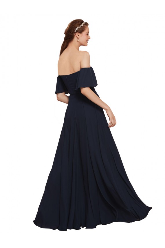 Cheap Off the Shoulder Floaty Sleeves Chiffon Bridesmaid Dress / Prom Dress with High Slit Canada