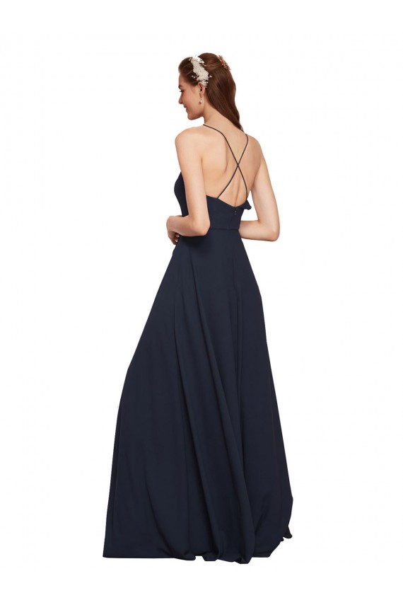 Cheap Long Chiffon Bridesmaid Dress with Criss Cross Straps and Ruffles Canada