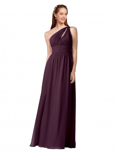 Cheap One Shoulder Chiffon Bridesmaid Dress with Front Keyhole and Shirred Bodice Canada