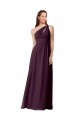 Cheap One Shoulder Chiffon Bridesmaid Dress with Front Keyhole and Shirred Bodice Canada
