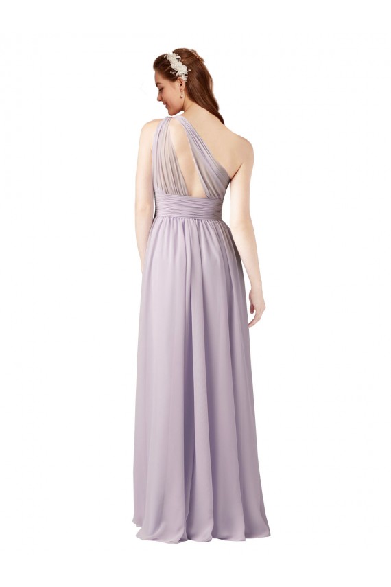 Cheap One Shoulder Chiffon Bridesmaid Dress with Front Keyhole and Shirred Bodice Canada