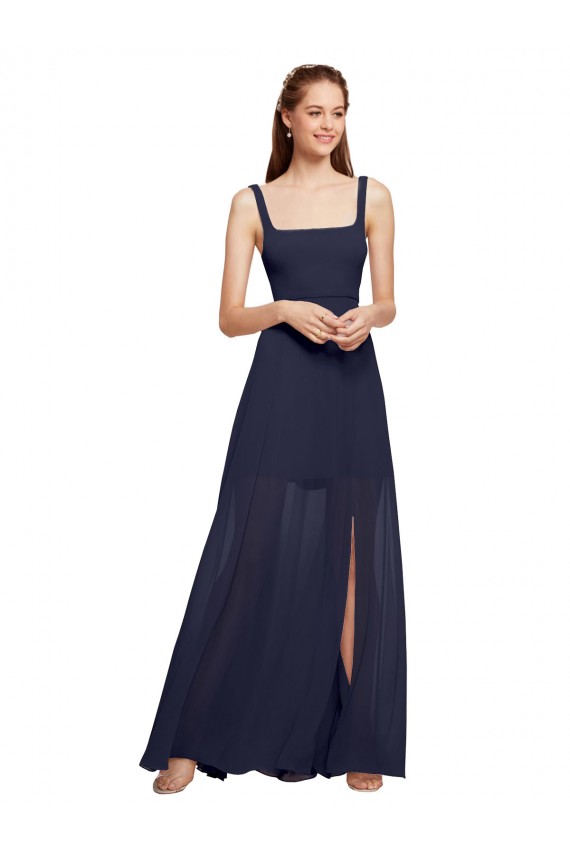 Cheap Squre Necked Long Chiffon Bridesmaid Dress with Front Slit Canada