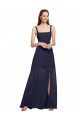 Cheap Squre Necked Long Chiffon Bridesmaid Dress with Front Slit Canada