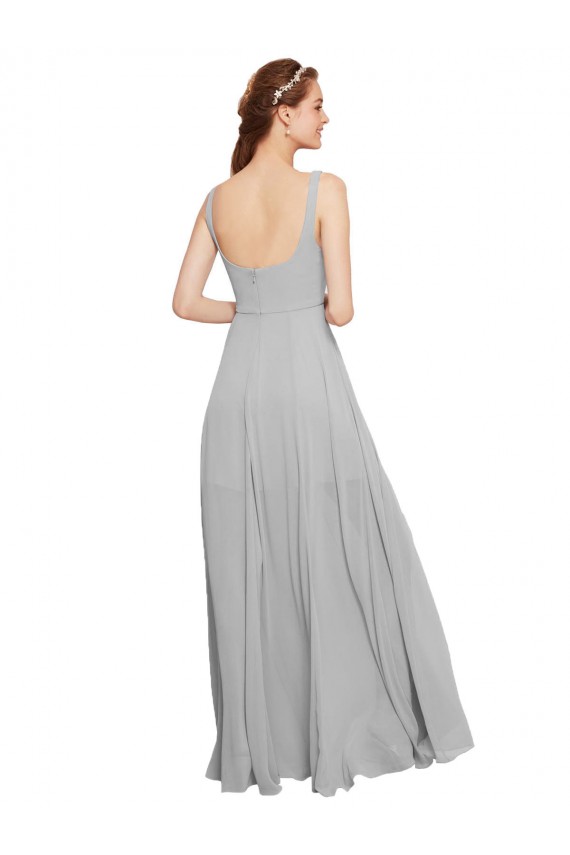 Cheap Squre Necked Long Chiffon Bridesmaid Dress with Front Slit Canada
