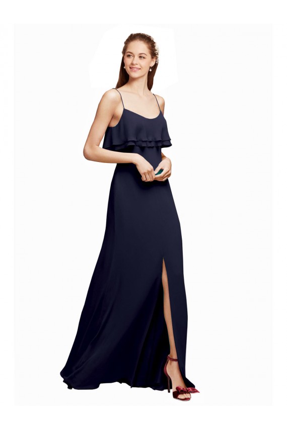 Cheap Draped Long Chiffon Bridesmaid Dress with Straps and Layers Canada