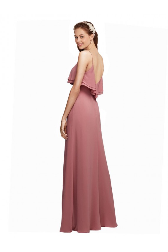 Cheap Draped Long Chiffon Bridesmaid Dress with Straps and Layers Canada