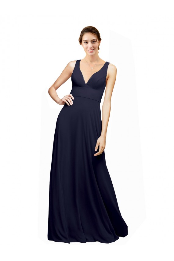 Cheap Open Back Long Chiffon Bridesmaid Dress with Plunging V-Neck Bodice Canada