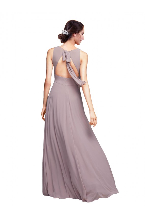 Cheap Open Back Long Chiffon Bridesmaid Dress with Plunging V-Neck Bodice Canada