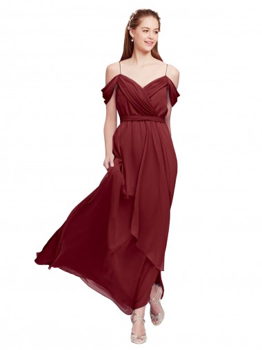 Cheap Grecian Inspired Draped Off the Shoulder Long Chiffon Bridesmaid Dress Canada