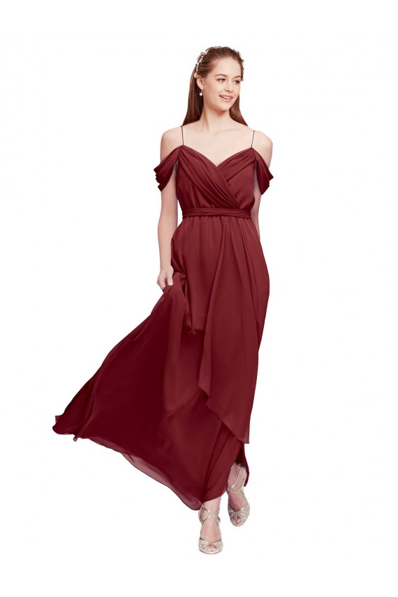 Cheap Grecian Inspired Draped Off the Shoulder Long Chiffon Bridesmaid Dress Canada