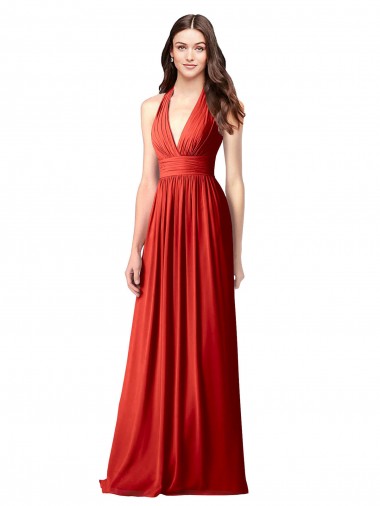 Cheap Halter V-Neck A-Line Chiffon Bridesmaid Dress with Shirred Skirt Canada