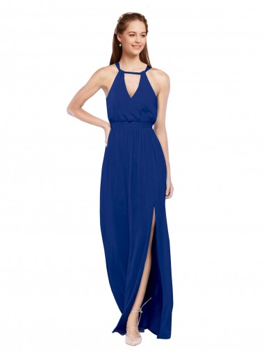 Cheap High Keyhole Neck Long Chiffon Bridesmaid Dress with Slit Canada