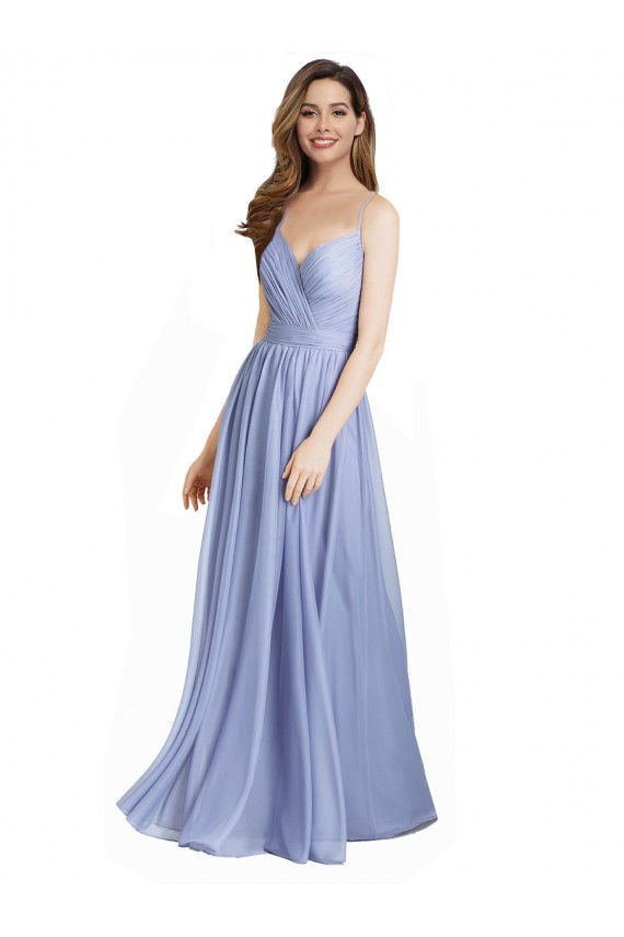 Cheap Ruched Criss Over Bodice Chiffon Bridesmaid Dress with Lace Open Back Canada