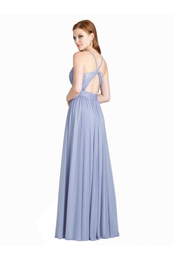 Cheap Ruched Criss Over Bodice Chiffon Bridesmaid Dress with Lace Open Back Canada