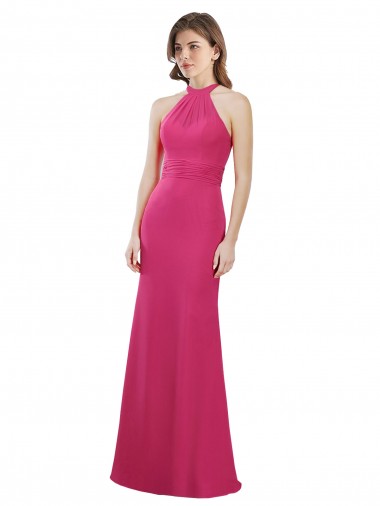 Cheap Slim A-Line Long Chiffon Bridesmaid Dress with Strappy Back Canada
